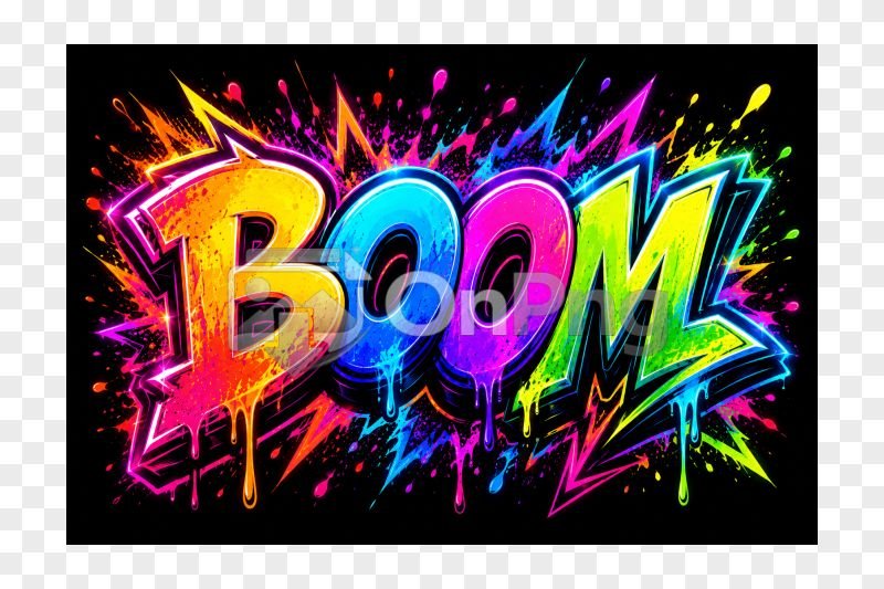 Colorful Neon "BOOM" Graffiti Typography Illustration