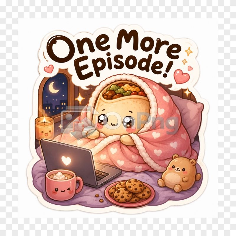 Cute Kawaii Burrito "One More Episode" Die-Cut Sticker