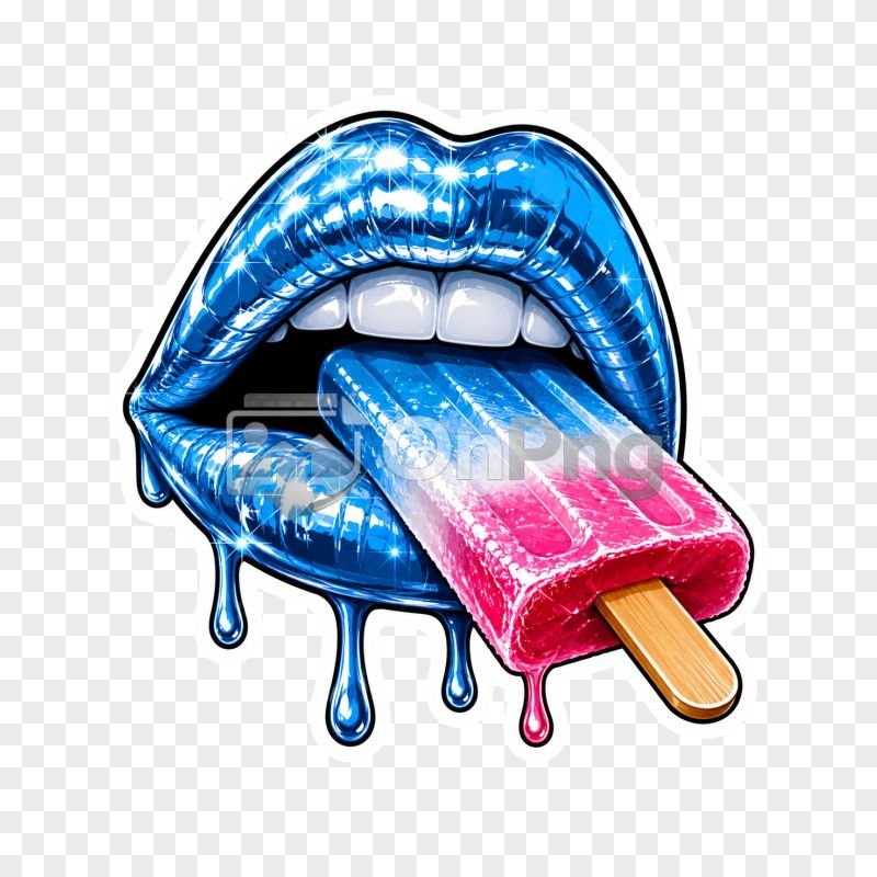 Glossy Blue Lips Biting Popsicle Illustration