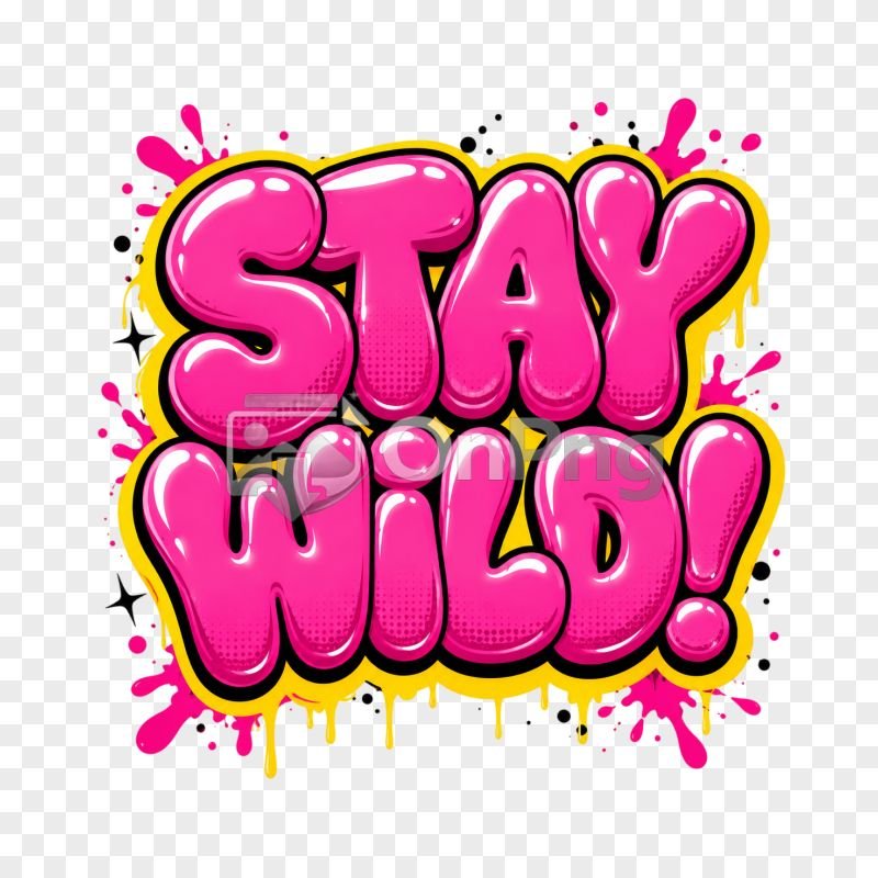 "Stay Wild" Glossy Pink Bubble Letter Typography Illustration