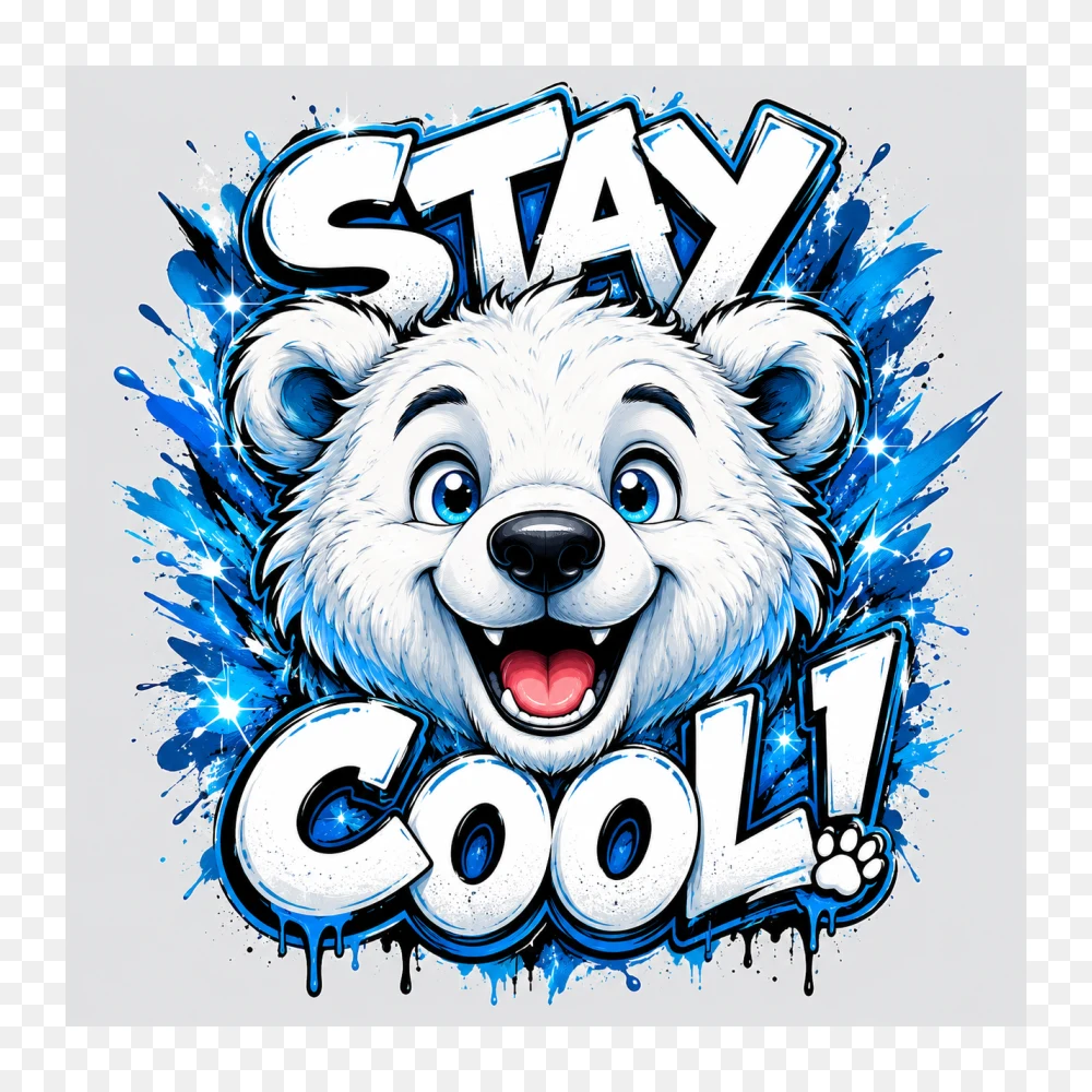 Cute Polar Bear Stay Cool T-Shirt Design | Summer Splash Graphic Tee PNG Transparent Background