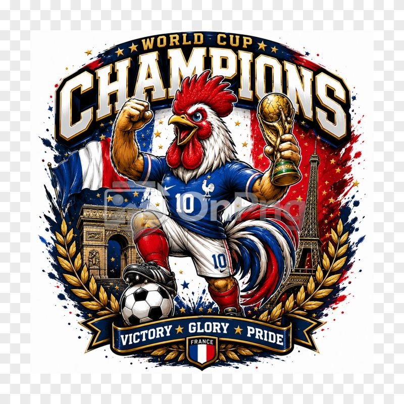 France World Cup Champions Rooster Mascot | French Football Sports Art