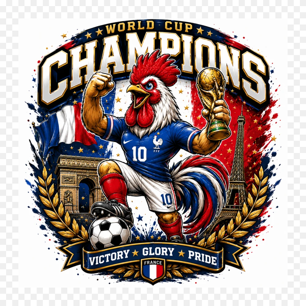 France World Cup Champions Rooster Mascot | French Football Sports Art PNG Transparent Background