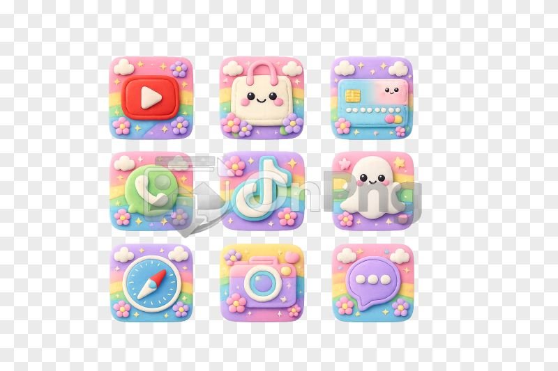 Cute 3D Clay Social Media Icons Pack - Kawaii Pastel App Icons PNG