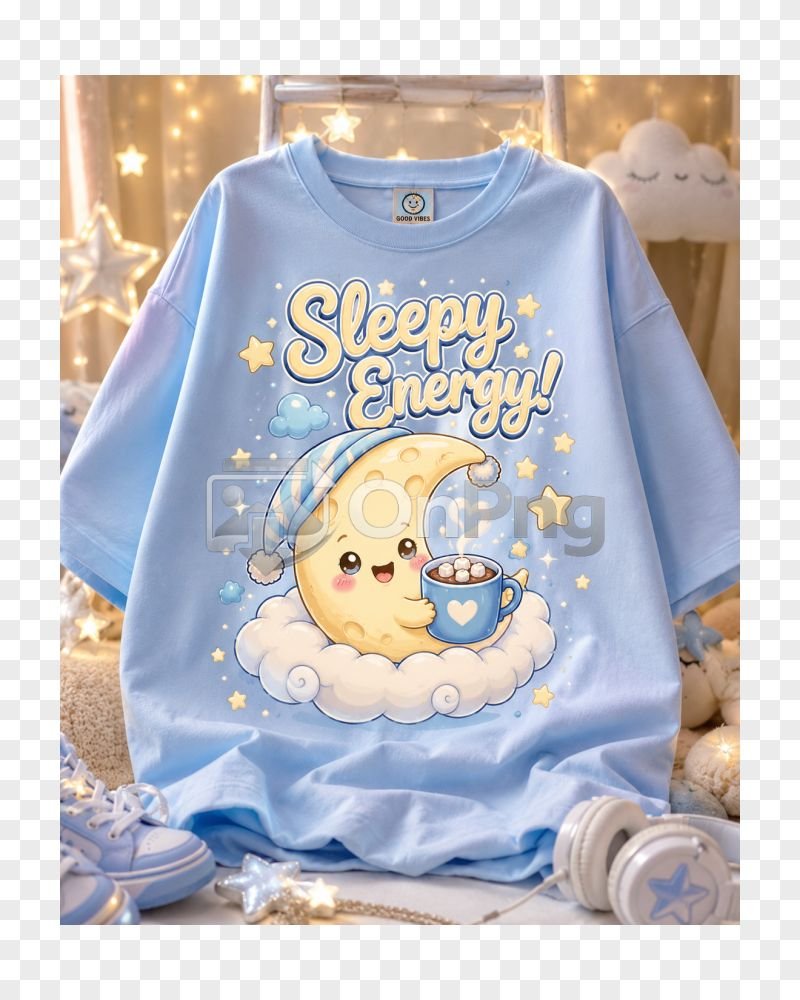 Sleepy Energy Kawaii Moon T-Shirt Design | Cute Night Sky Graphic