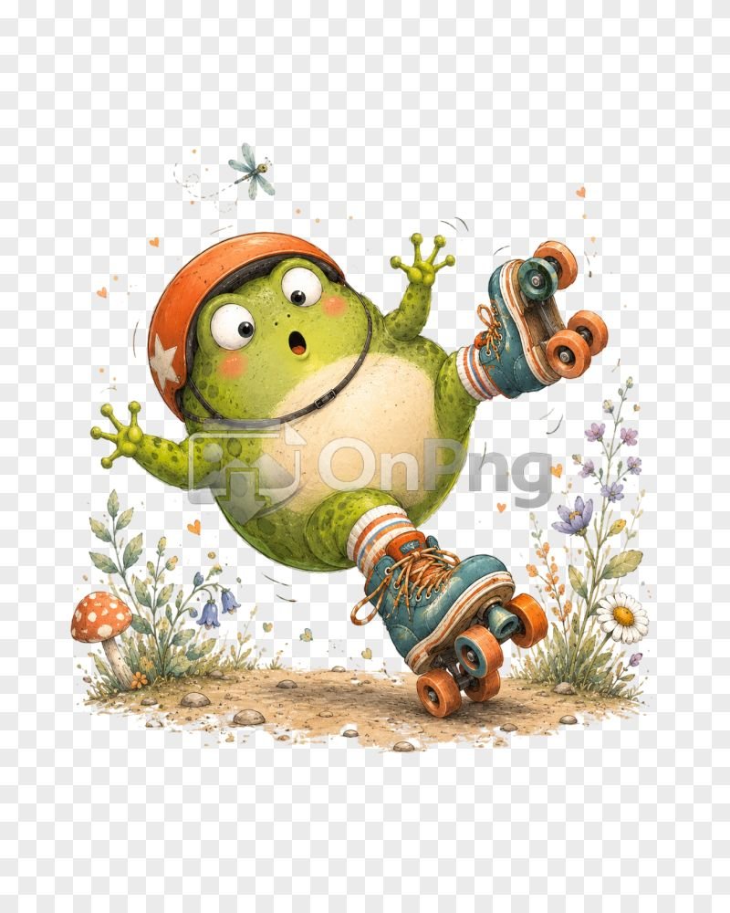 Cute Roller Skating Frog Clipart - Funny Cartoon Toad PNG