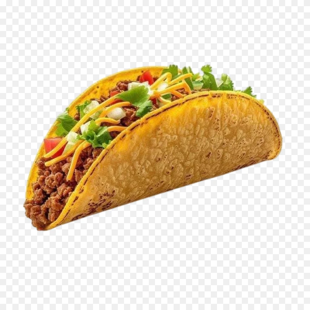 Crunchy Mexican Beef Taco with Cheese and Salad PNG  Transparent Background