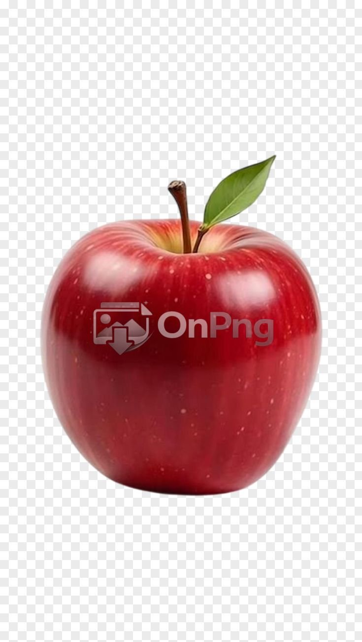 Fresh Red Apple with Green Leaf Transparent Background