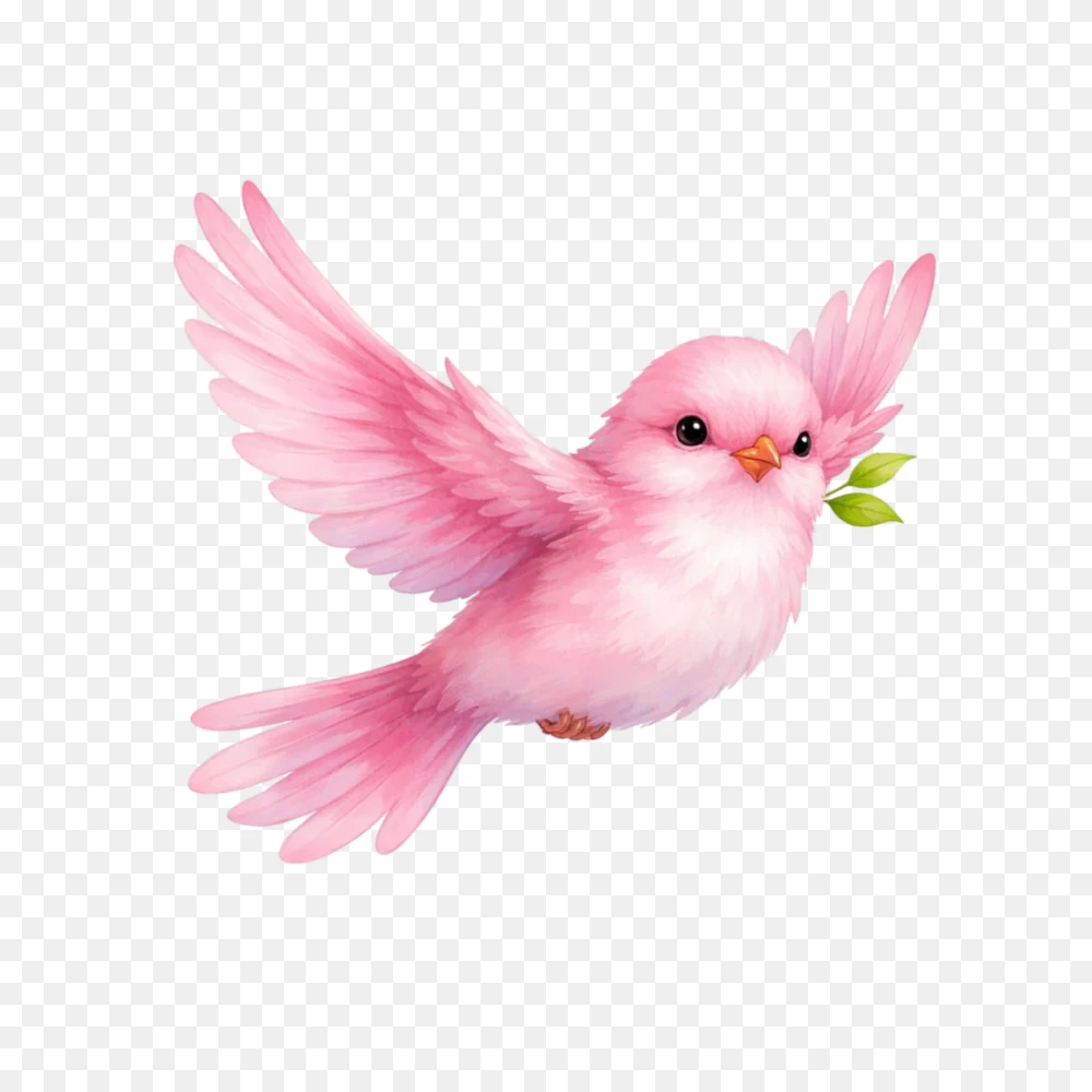 Cute Flying Pink Bird PNG  Transparent Background