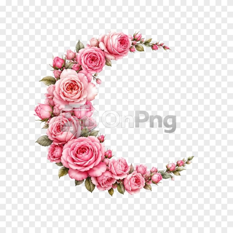 Pink Rose Crescent Moon PNG Transparent Background