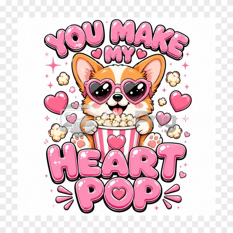 Cute Corgi Popcorn Heart Illustration Sticker Design