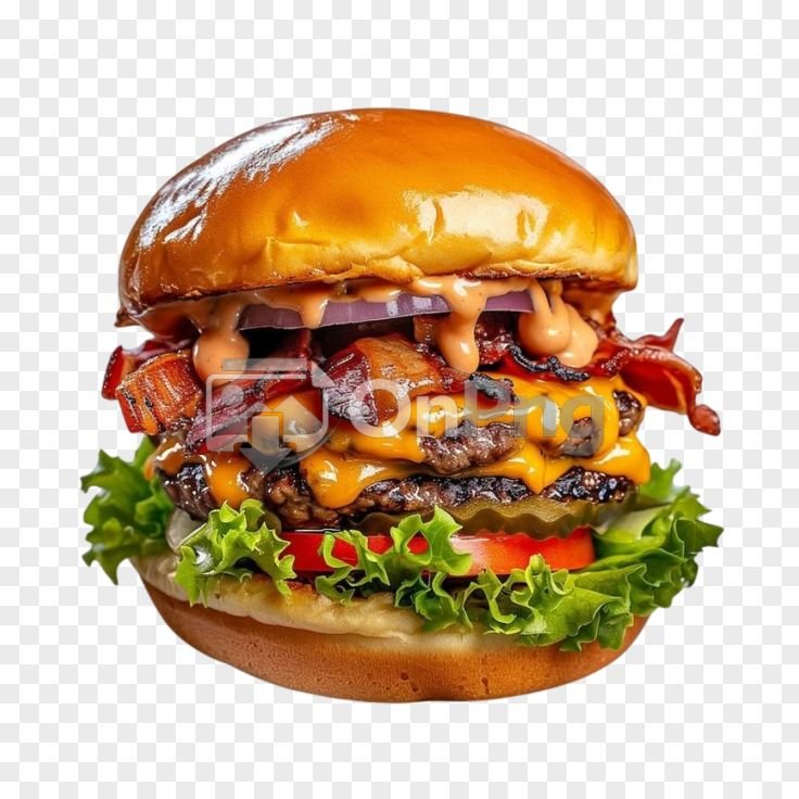 Double Cheese Beef Burger with Crispy Bacon PNG