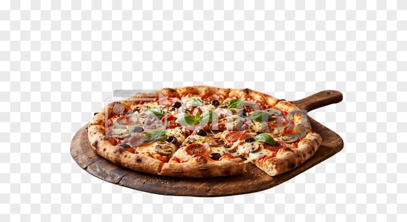 Fresh Baked Pepperoni Pizza on Wooden Board PNG