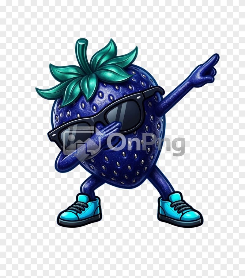 Dabbing Blue Strawberry Cartoon Mascot PNG