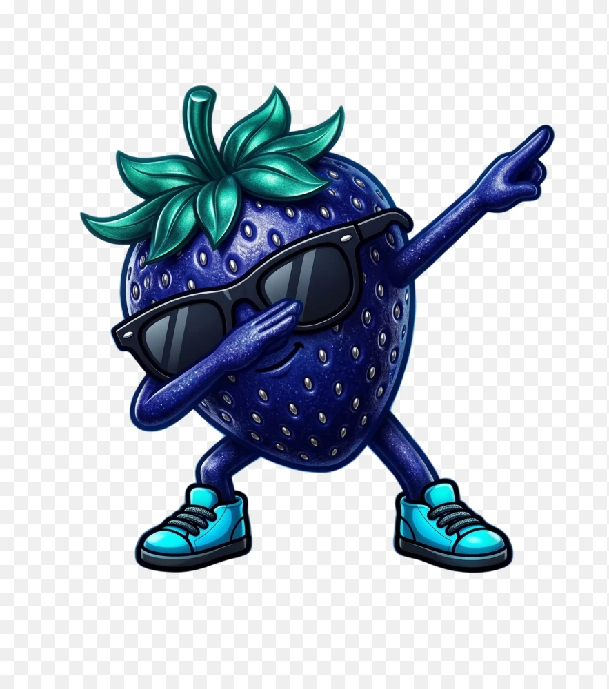 Dabbing Blue Strawberry Cartoon Mascot PNG  Transparent Background