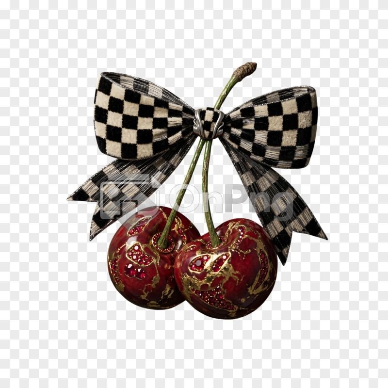 Jeweled Cherries with Checkered Bow PNG