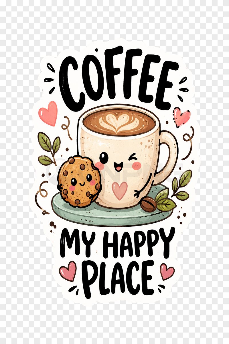 Coffee My Happy Place Cute Mug & Cookie Sticker