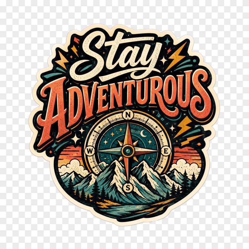 Stay Adventurous" Mountain & Compass Travel Sticker