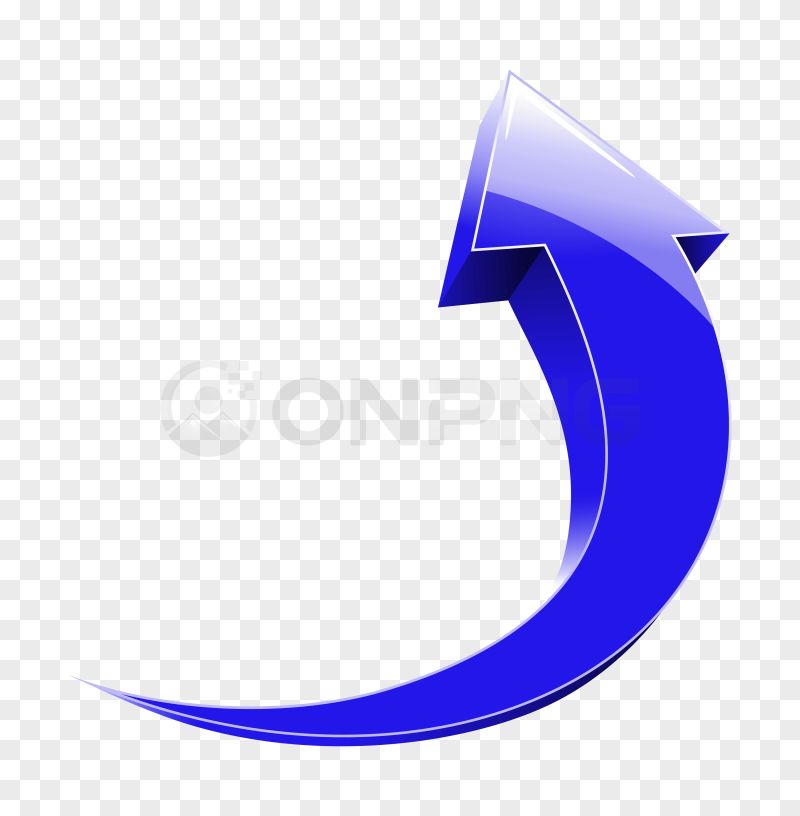 3D Glossy Blue Curved Upward Arrow PNG