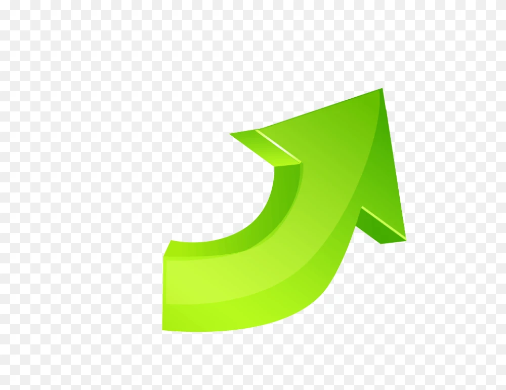 3D Glossy Green Curved Upward Right Arrow PNG Transparent Background