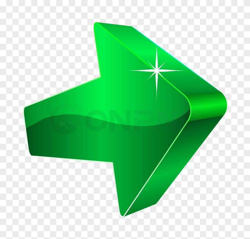 3D Glossy Green Right Arrow with Sparkle Effect