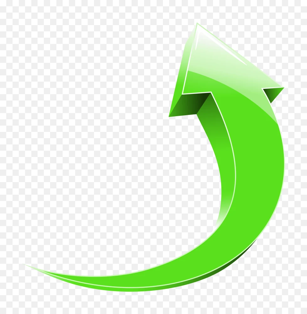 3D Glossy Green Sweeping Upward Arrow PNG Transparent Background