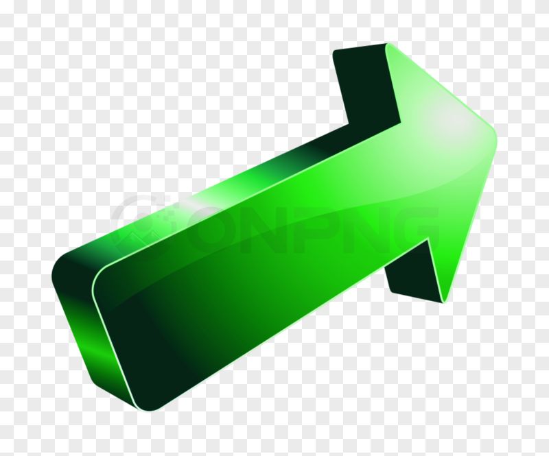 3D Glossy Green Upward Right Arrow PNG Transparent Background