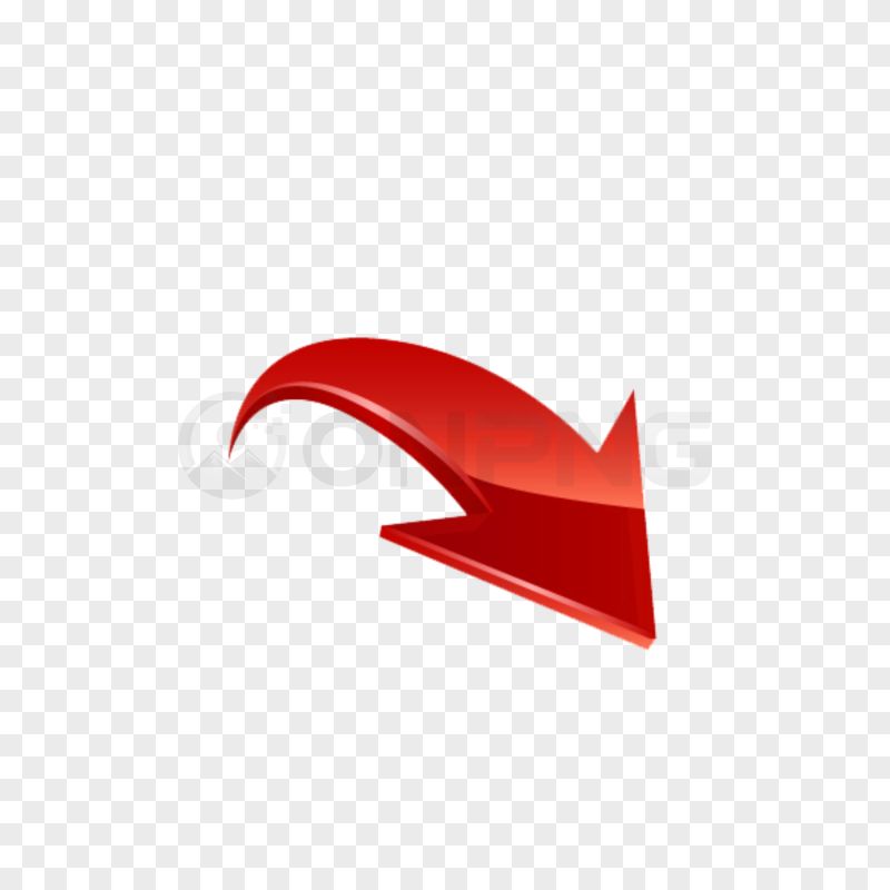 3D Glossy Red Curved Downward Right Arrow Transparent