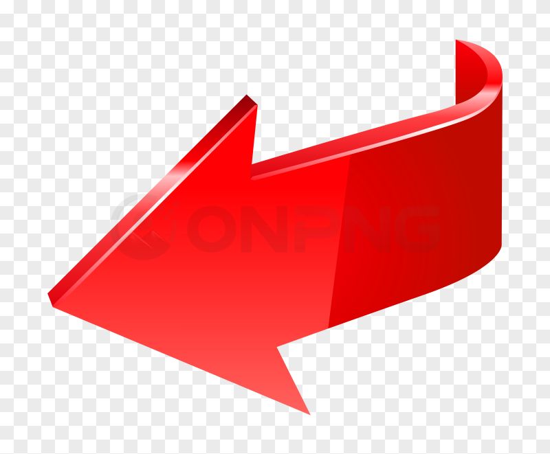 3D Glossy Red Curved Left Arrow Transparent Background