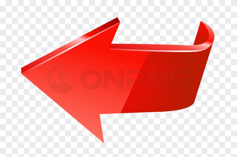 3D Glossy Red Curved Left Arrow Transparent Background