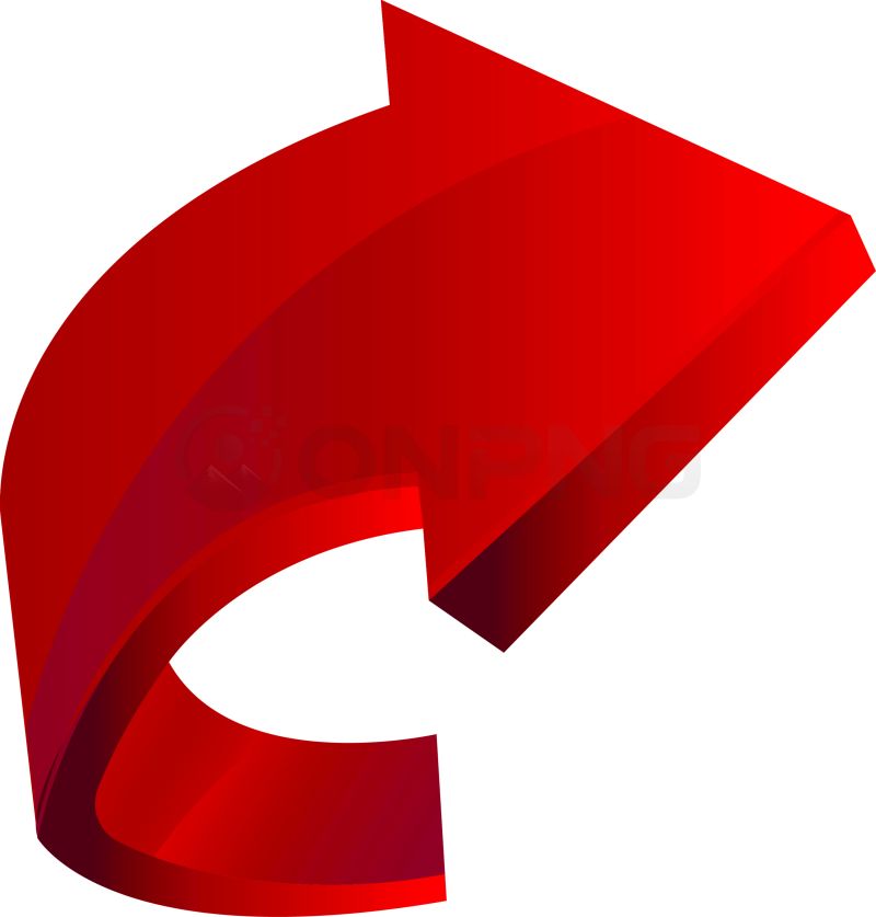 3D Glossy Red Curved Right Arrow with Transparent Background