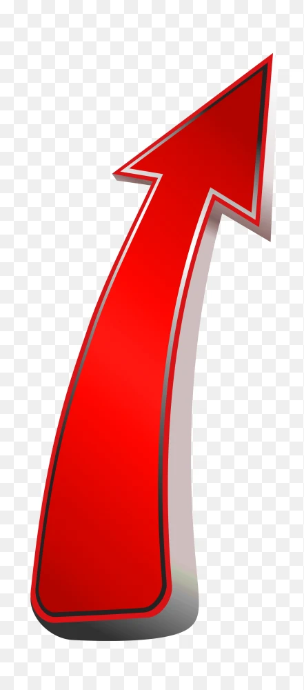 3D Glossy Red Curved Upward Arrow with Transparent Background PNG Transparent Background
