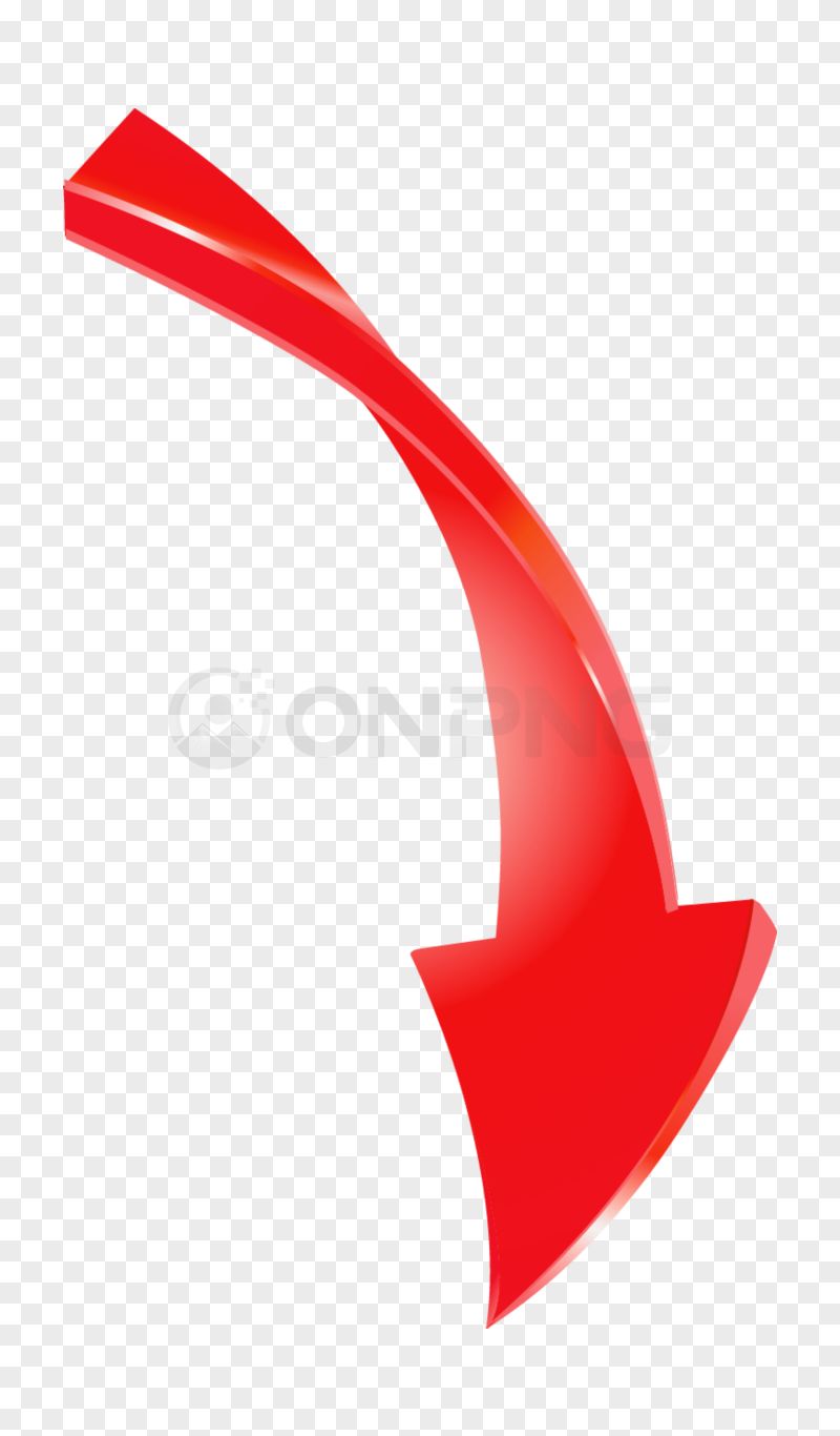 3D Glossy Red Downward Arrow Transparent Background