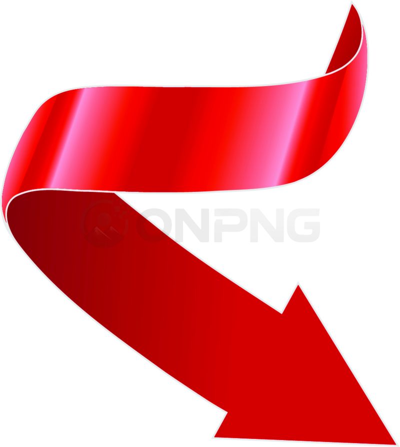 3D Glossy Red Ribbon Downward Arrow PNG