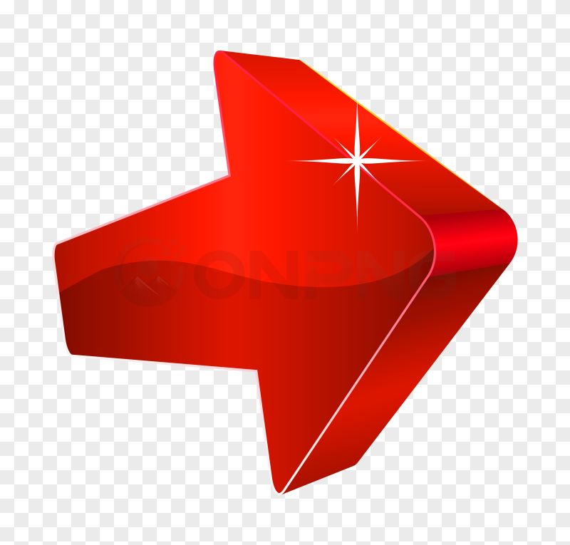 3D Glossy Red Right Arrow with Sparkle Effect