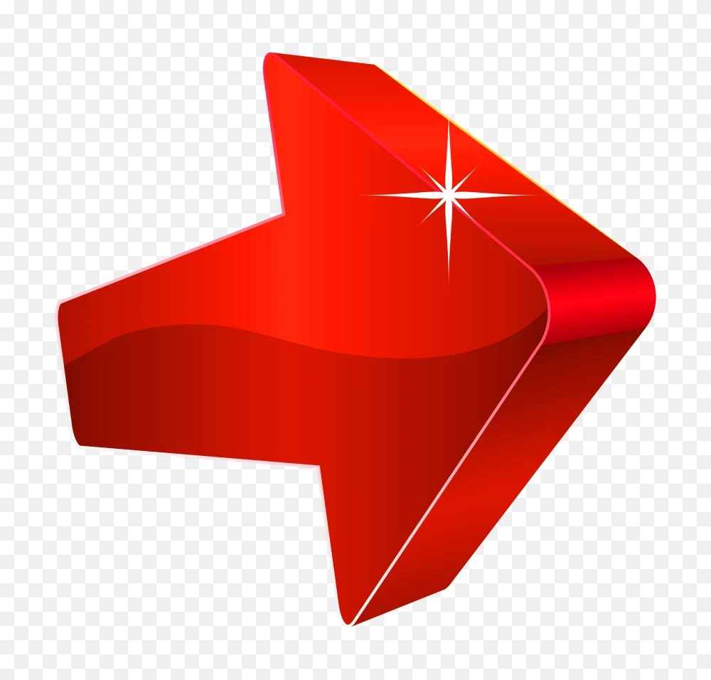 3D Glossy Red Right Arrow with Sparkle Effect PNG Transparent Background