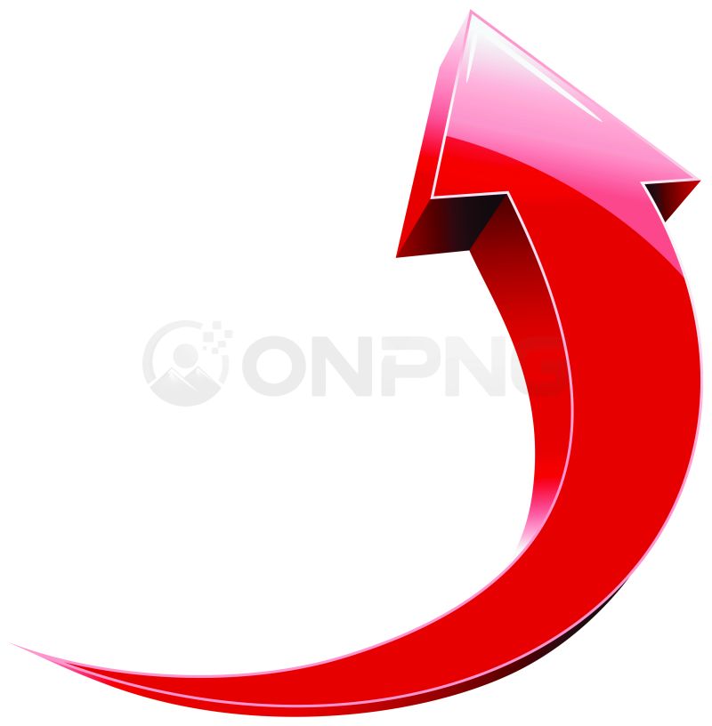 3D Glossy Red Sweeping Upward Arrow Transparent Background