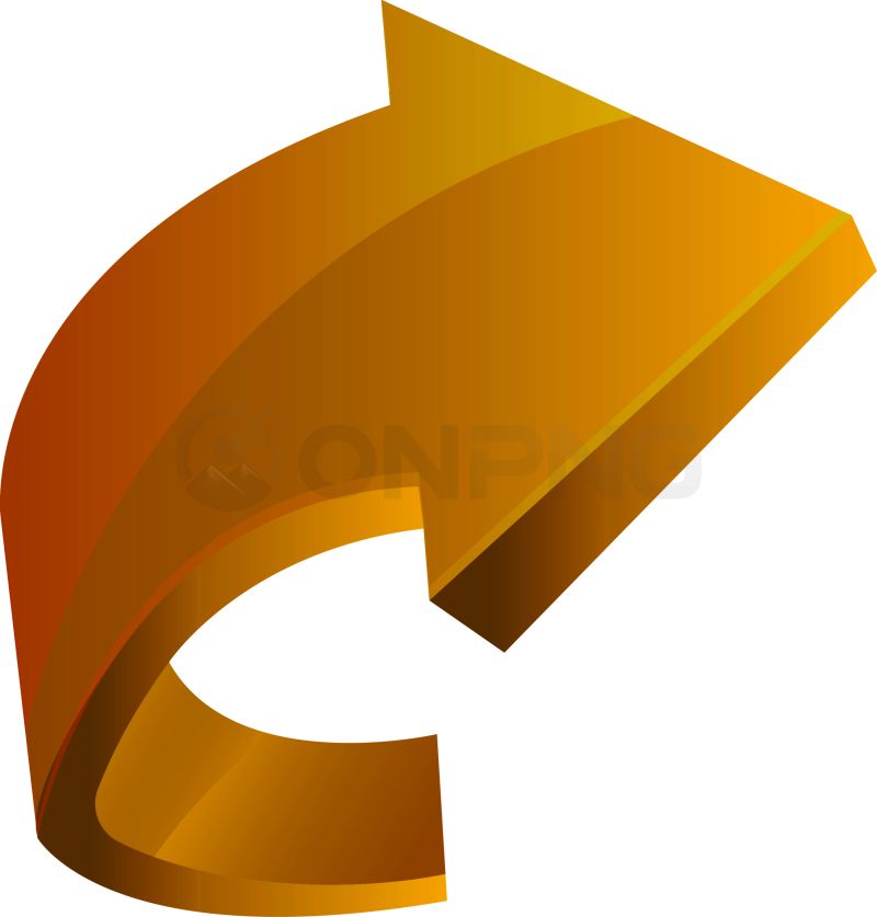 3D Golden Brown Curved Right Arrow PNG Transparent Background