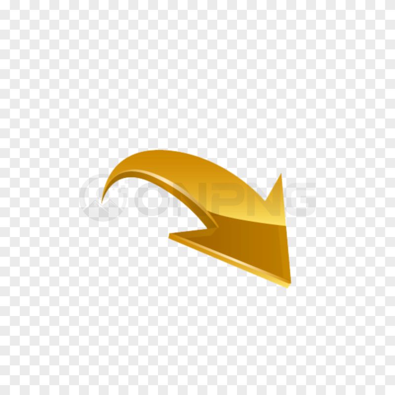 3D Golden Curved Downward Arrow PNG Transparent Background