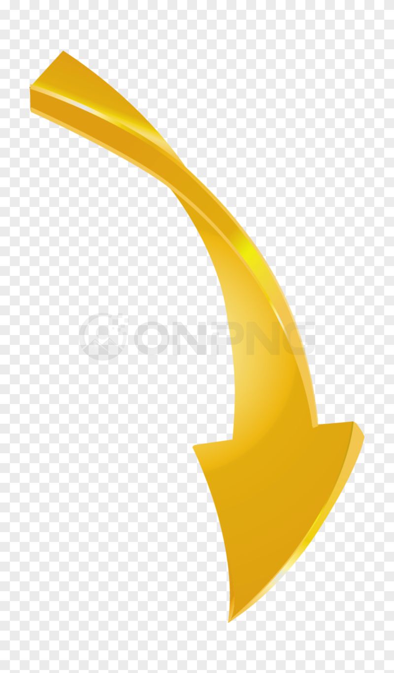 3D Golden Curved Downward Arrow PNG Transparent Background