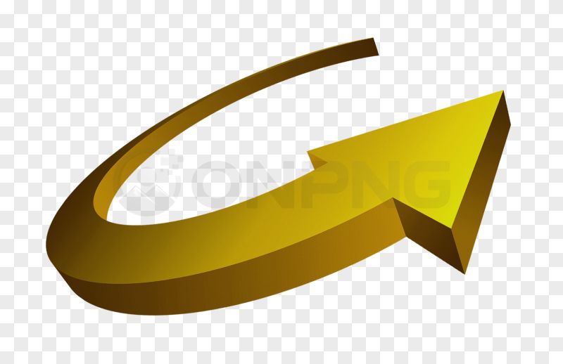 3D Golden Curved Right Arrow with Complete Details PNG Transparent Background