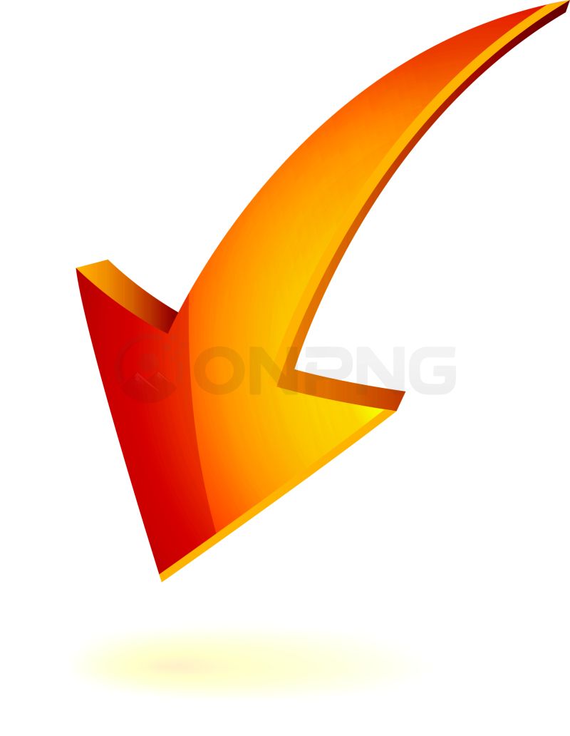 3D Orange Red Curved Downward Arrow PNG Transparent Background