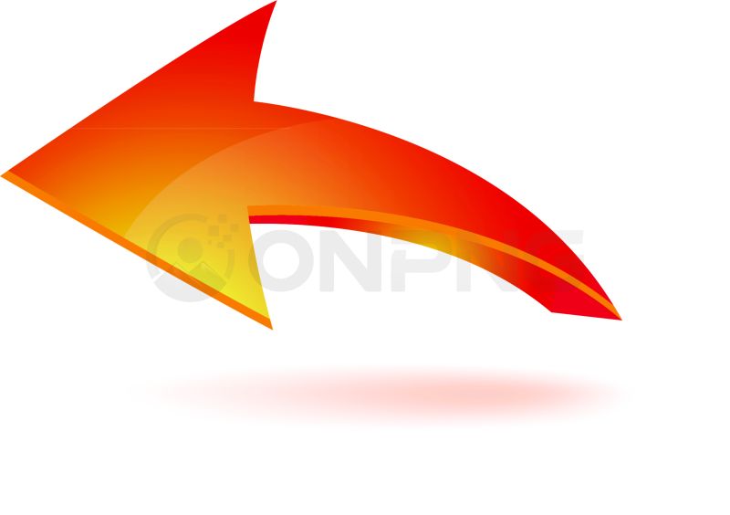 3D Red and Yellow Curved Left Arrow PNG Transparent Background