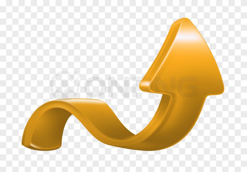 3D Wavy Golden Upward Arrow PNG Transparent Background