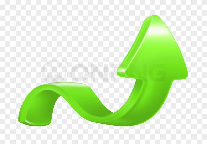 3D Wavy Green Upward Arrow PNG Transparent Background