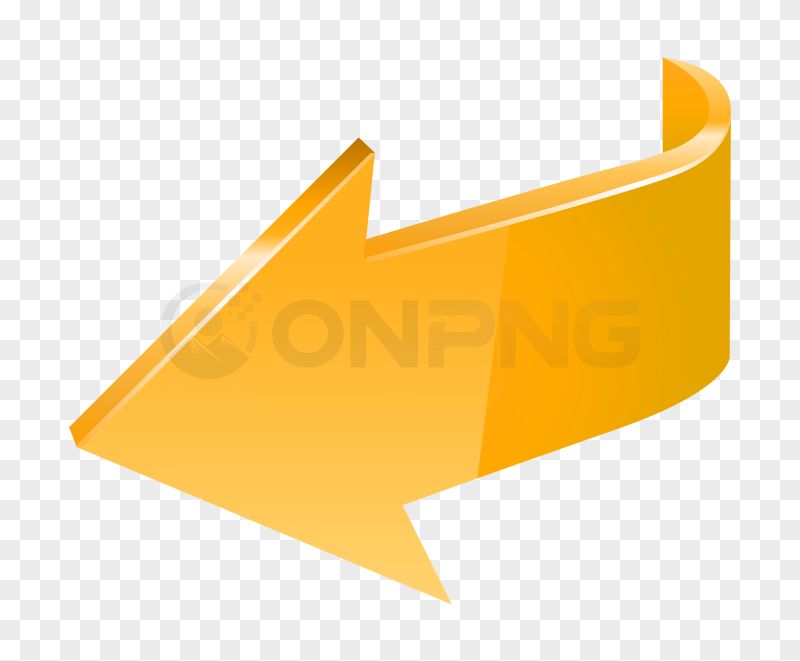 3D Yellow Curved Left Arrow PNG Transparent Background
