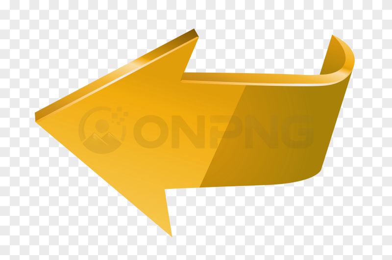 3D Yellow Curved Left Arrow PNG Transparent Background