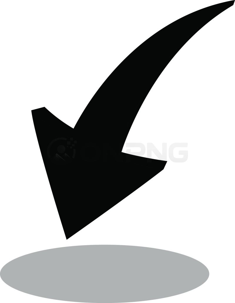 Black Curved Downward Arrow with Shadow PNG Transparent Background