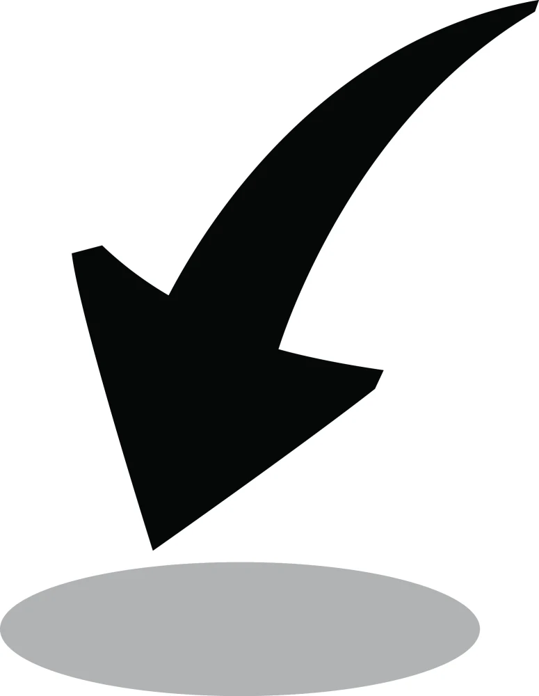 Black Curved Downward Arrow with Shadow PNG Transparent Background  Transparent Background