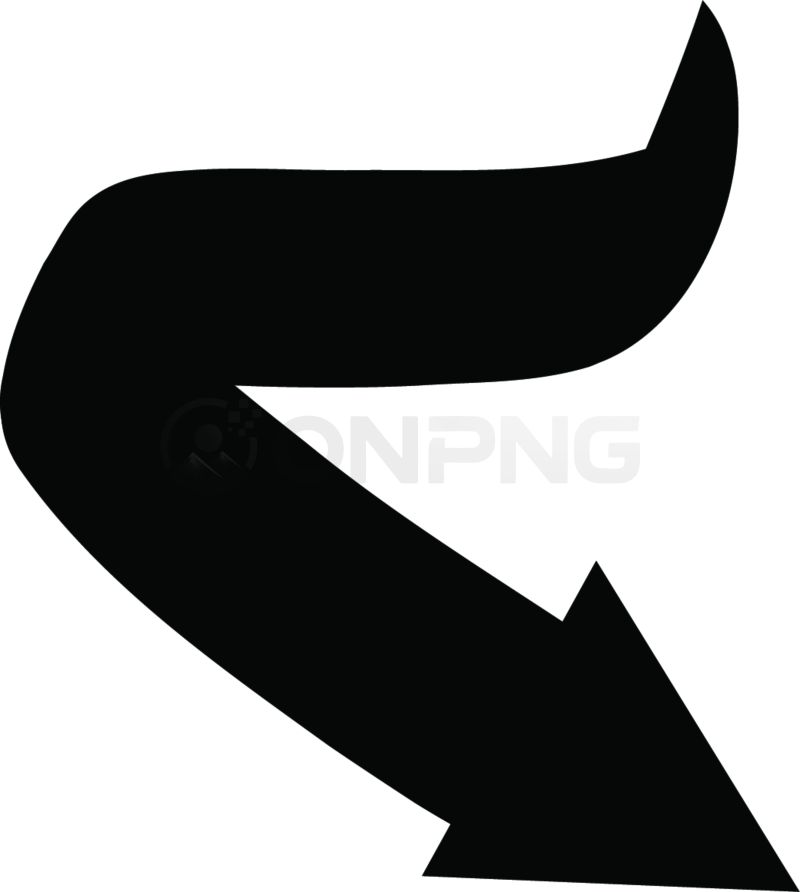 Black Curved Downward Right Arrow PNG Transparent Background